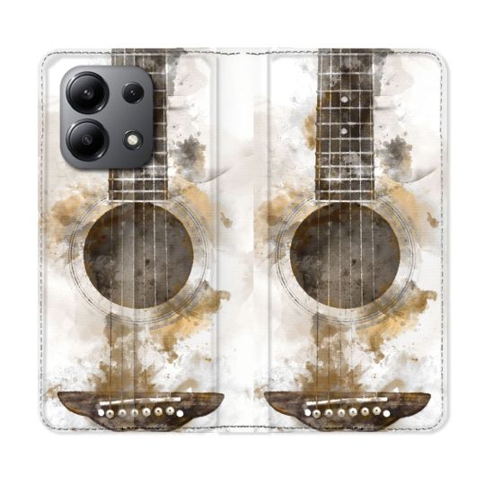 Housse cuir portefeuille pour Xiaomi Redmi Note 13 4G Musique Guitare Tag