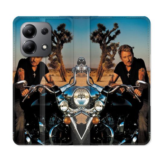 Housse cuir portefeuille pour Xiaomi Redmi Note 13 4G Musique Johnny Hallyday Moto