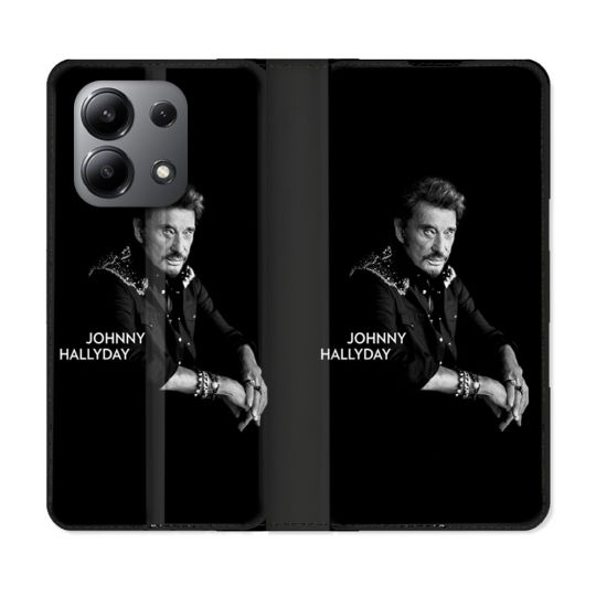 Housse cuir portefeuille pour Xiaomi Redmi Note 13 4G Musique Johnny Hallyday Noir