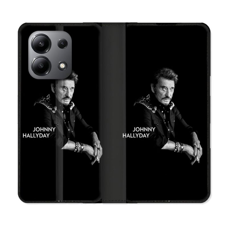 Housse cuir portefeuille pour Xiaomi Redmi Note 13 4G Musique Johnny Hallyday Noir