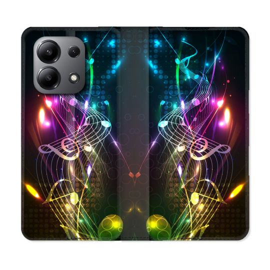 Housse cuir portefeuille pour Xiaomi Redmi Note 13 4G Musique Partition Multicolore