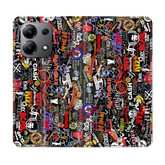 Housse cuir portefeuille pour Xiaomi Redmi Note 13 4G Musique Rock Groupe