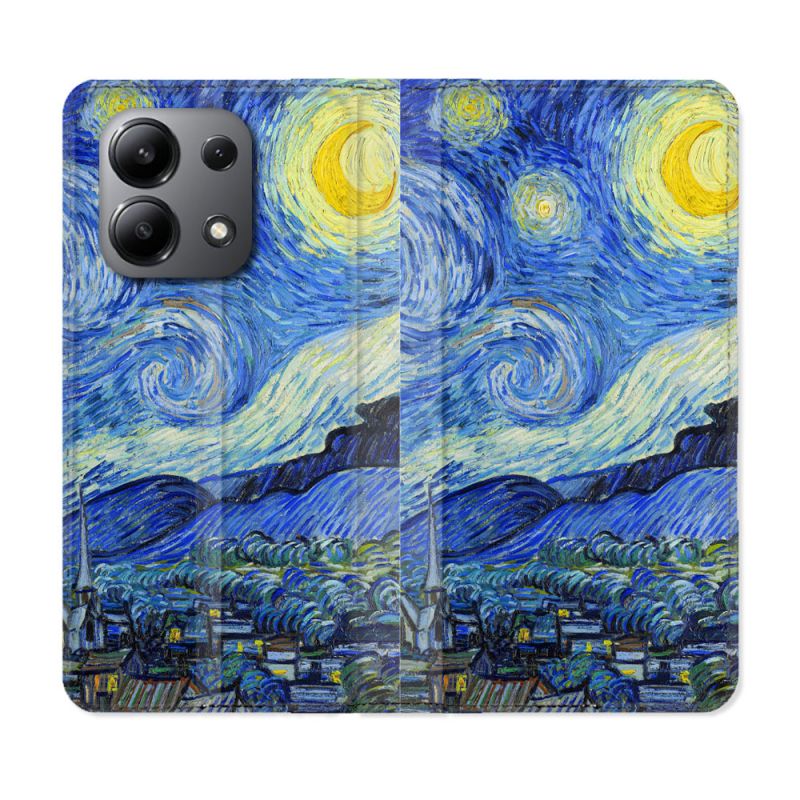 Housse cuir portefeuille pour Xiaomi Redmi Note 13 4G Peinture La nuit étoilée