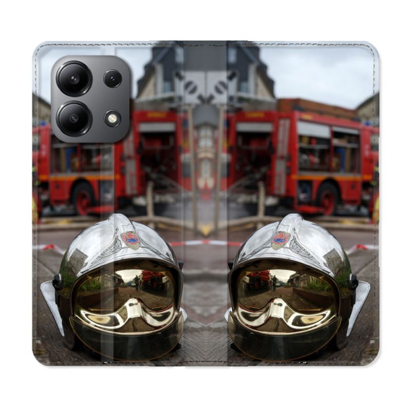 Housse cuir portefeuille pour Xiaomi Redmi Note 13 4G Pompier Casque Camion