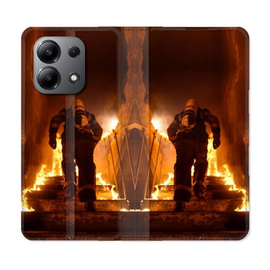 Housse cuir portefeuille pour Xiaomi Redmi Note 13 4G Pompier Escalier