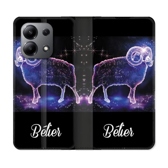 Housse cuir portefeuille pour Xiaomi Redmi Note 13 4G Signe Zodiaque 2 Bélier