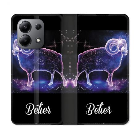 Housse cuir portefeuille pour Xiaomi Redmi Note 13 4G Signe Zodiaque 2 Bélier