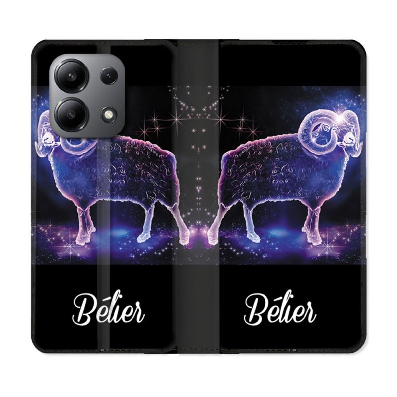 Housse cuir portefeuille pour Xiaomi Redmi Note 13 4G Signe Zodiaque 2 Bélier