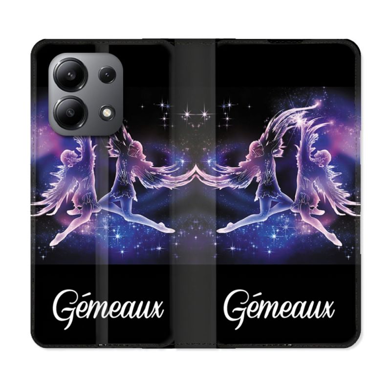 Housse cuir portefeuille pour Xiaomi Redmi Note 13 4G Signe Zodiaque 2 Gémeaux