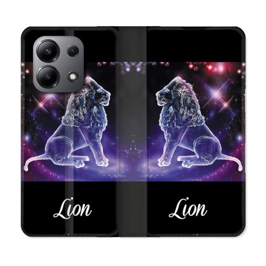 Housse cuir portefeuille pour Xiaomi Redmi Note 13 4G Signe Zodiaque 2 Lion