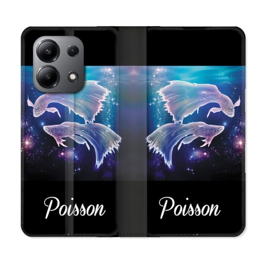 Housse cuir portefeuille pour Xiaomi Redmi Note 13 4G Signe Zodiaque 2 Poisson