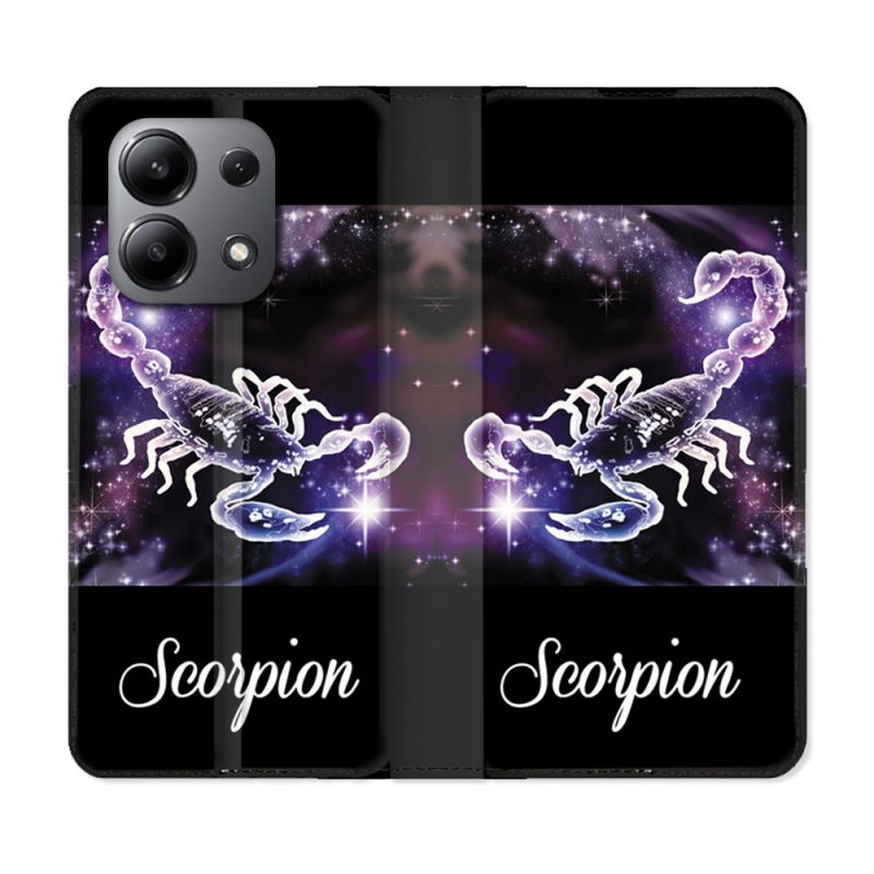 Housse cuir portefeuille pour Xiaomi Redmi Note 13 4G Signe Zodiaque 2 Scorpion