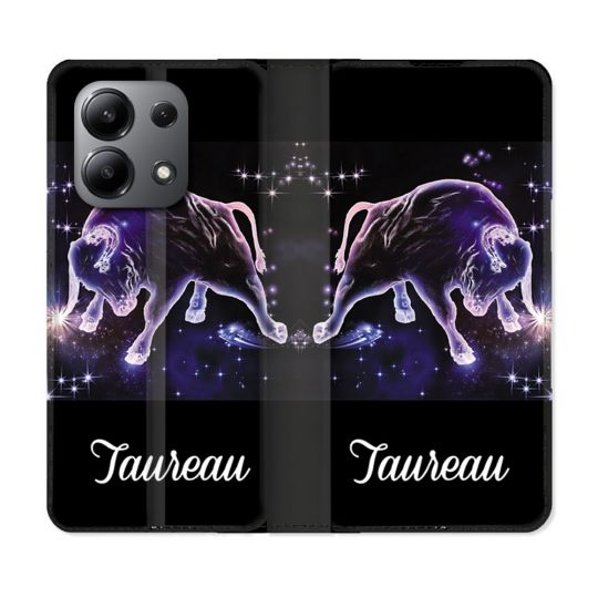Housse cuir portefeuille pour Xiaomi Redmi Note 13 4G Signe Zodiaque 2 Taureau