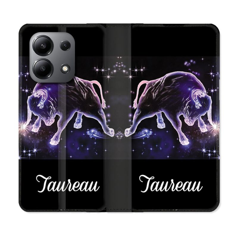 Housse cuir portefeuille pour Xiaomi Redmi Note 13 4G Signe Zodiaque 2 Taureau