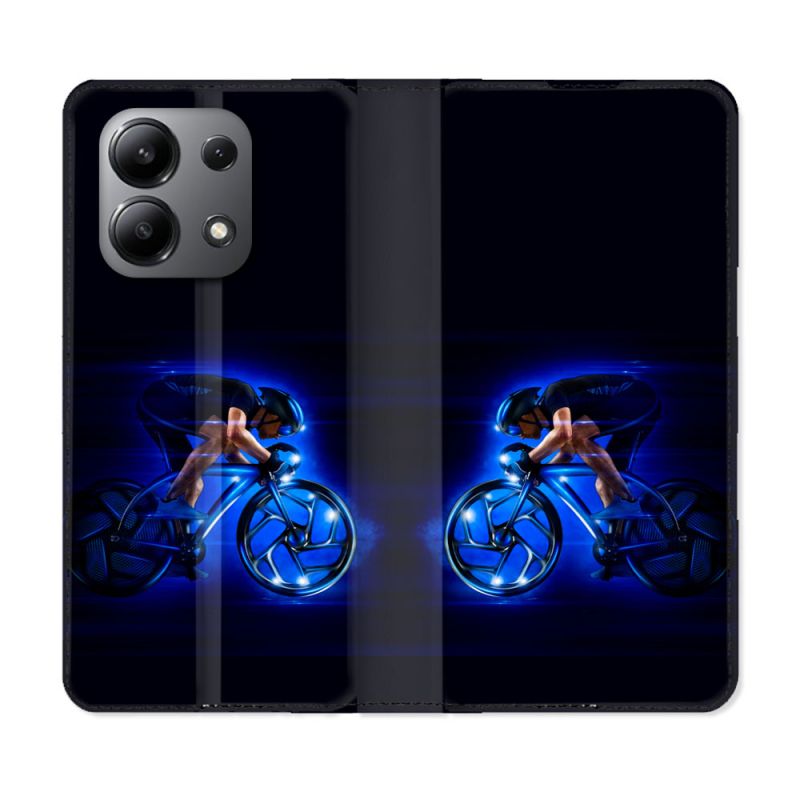 Housse cuir portefeuille pour Xiaomi Redmi Note 13 4G Sport Cyclisme Bleu