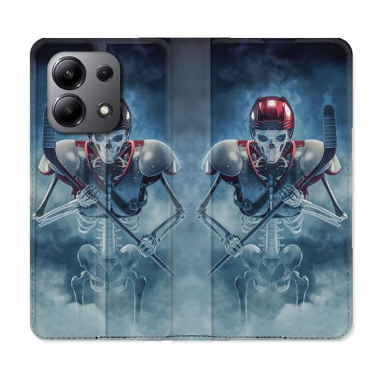 Housse cuir portefeuille pour Xiaomi Redmi Note 13 4G Sport Hockey Squelette