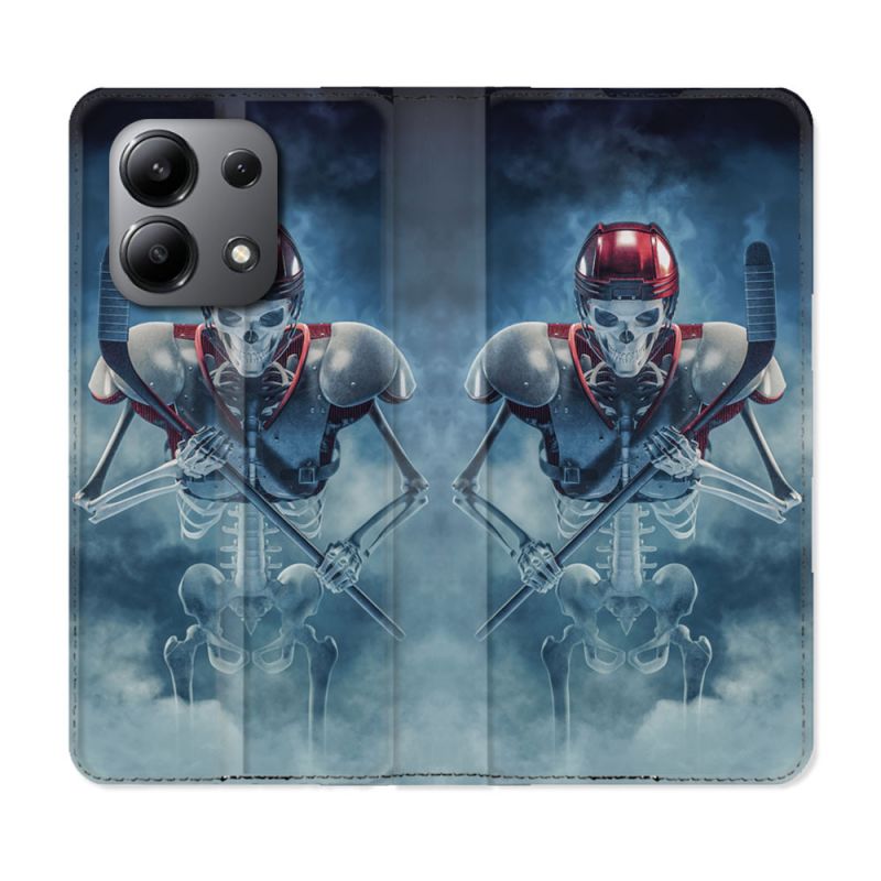 Housse cuir portefeuille pour Xiaomi Redmi Note 13 4G Sport Hockey Squelette