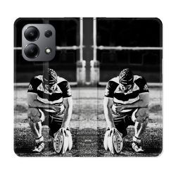 Housse cuir portefeuille pour Xiaomi Redmi Note 13 4G Sport Rugby Noir Blanc
