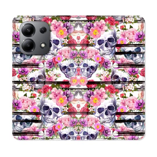 Housse cuir portefeuille pour Xiaomi Redmi Note 13 4G Tete de Mort Pattern