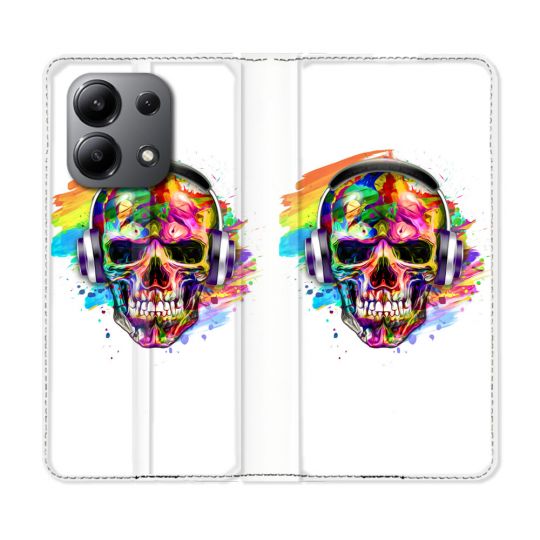 Housse cuir portefeuille pour Xiaomi Redmi Note 13 4G Tete de Mort Tag