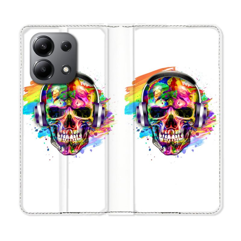 Housse cuir portefeuille pour Xiaomi Redmi Note 13 4G Tete de Mort Tag