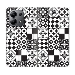 Housse cuir portefeuille pour Xiaomi Redmi Note 13 4G Texture Carreau Ciment Noir