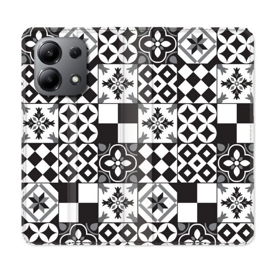 Housse cuir portefeuille pour Xiaomi Redmi Note 13 4G Texture Carreau Ciment Noir