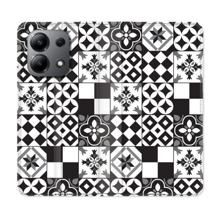 Housse cuir portefeuille pour Xiaomi Redmi Note 13 4G Texture Carreau Ciment Noir