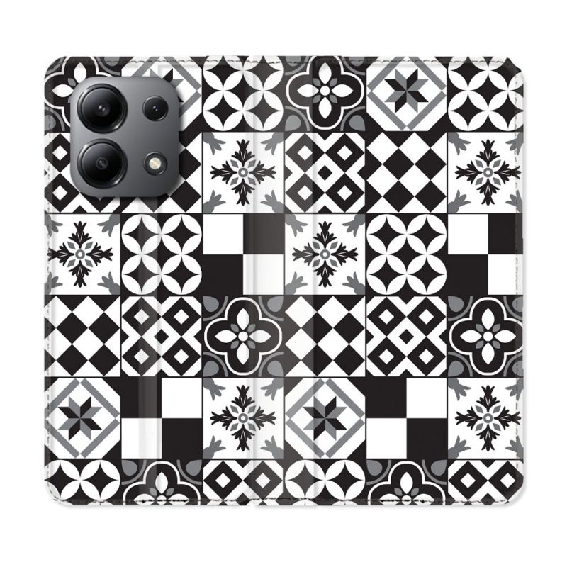 Housse cuir portefeuille pour Xiaomi Redmi Note 13 4G Texture Carreau Ciment Noir