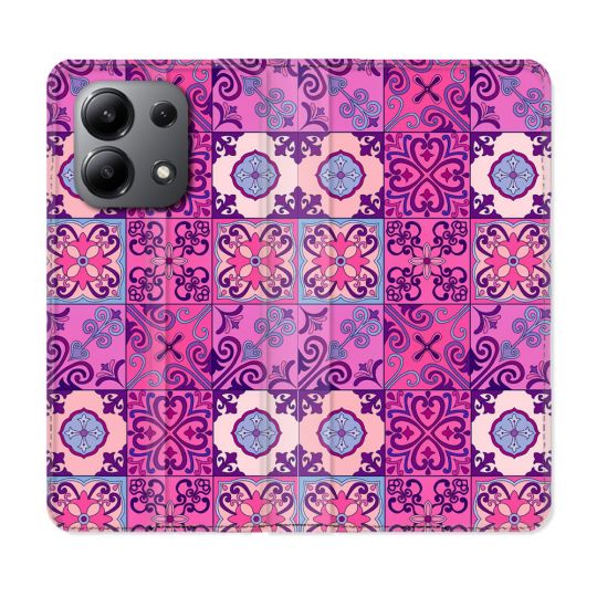 Housse cuir portefeuille pour Xiaomi Redmi Note 13 4G Texture Carreau Ciment Violet