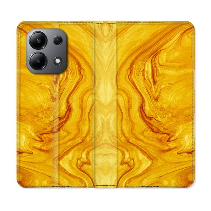Housse cuir portefeuille pour Xiaomi Redmi Note 13 4G Texture Marbre Jaune