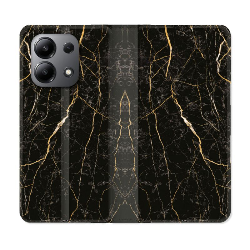 Housse cuir portefeuille pour Xiaomi Redmi Note 13 4G Texture Marbre Noir