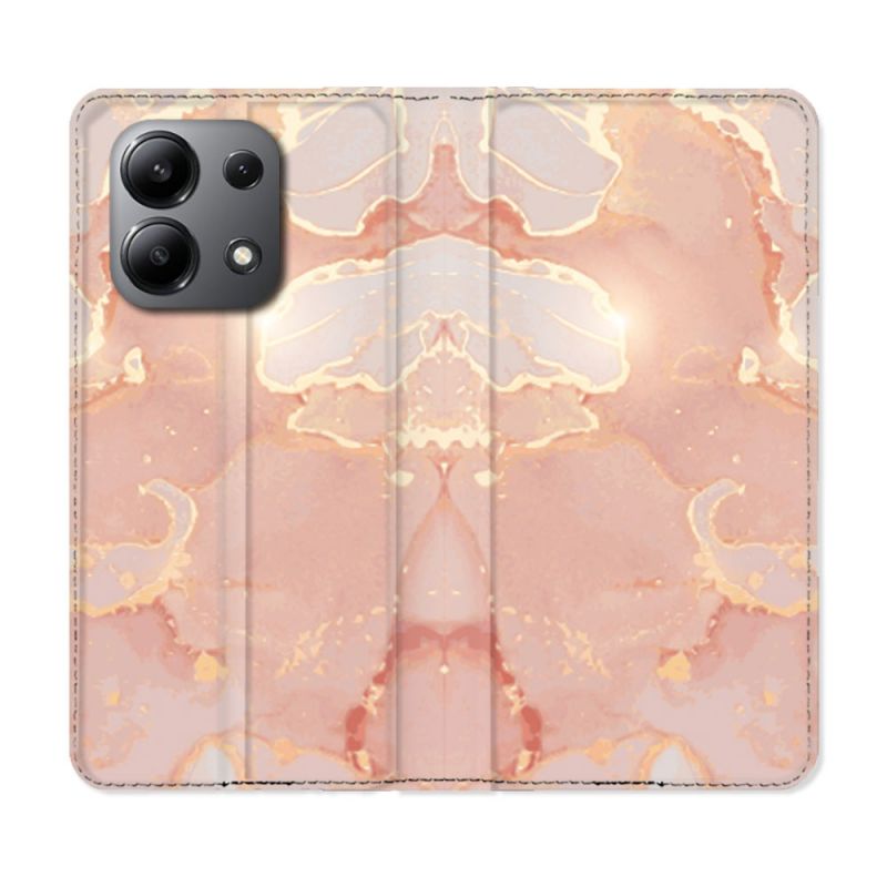 Housse cuir portefeuille pour Xiaomi Redmi Note 13 4G Texture Marbre Rose