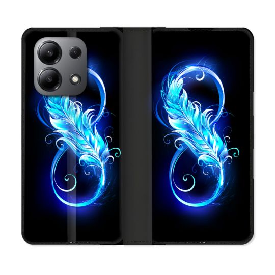 Housse cuir portefeuille pour Xiaomi Redmi Note 13 4G Texture Plume Infini Bleu