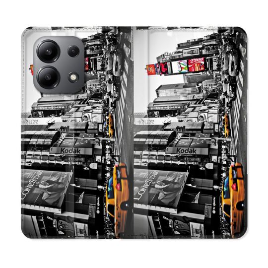 Housse cuir portefeuille pour Xiaomi Redmi Note 13 4G Voyage Amerique USA New York Taxi