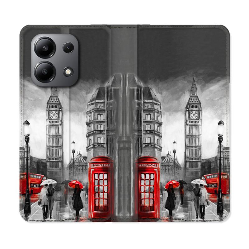 Housse cuir portefeuille pour Xiaomi Redmi Note 13 4G Voyage Angleterre Londres Vintage