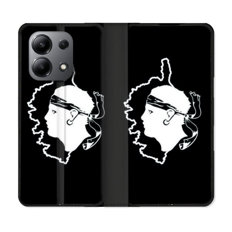 Housse cuir portefeuille pour Xiaomi Redmi Note 13 4G Voyage Corse Noir