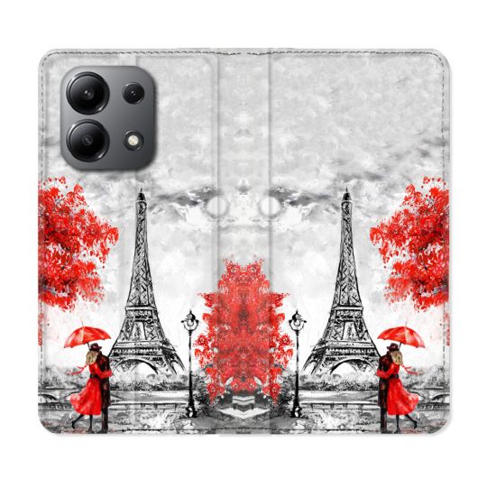 Housse cuir portefeuille pour Xiaomi Redmi Note 13 4G Voyage France Paris Rouge