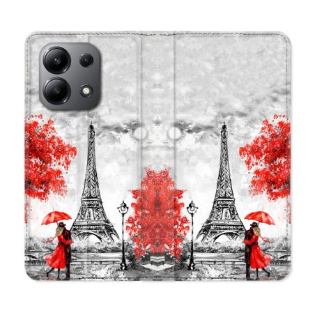 Housse cuir portefeuille pour Xiaomi Redmi Note 13 4G Voyage France Paris Rouge