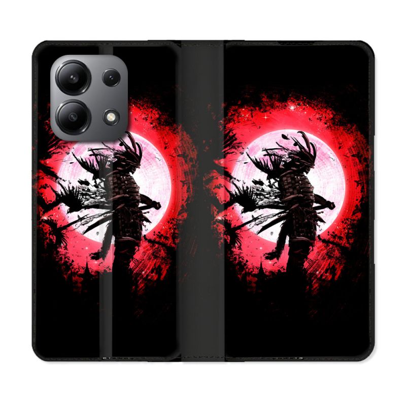 Housse cuir portefeuille pour Xiaomi Redmi Note 13 4G Voyage Japon Samourai