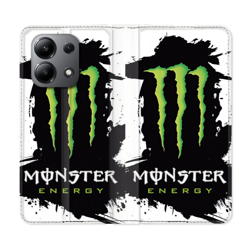 Housse cuir portefeuille pour Xiaomi Redmi Note 13 4G Monster Energy Tache