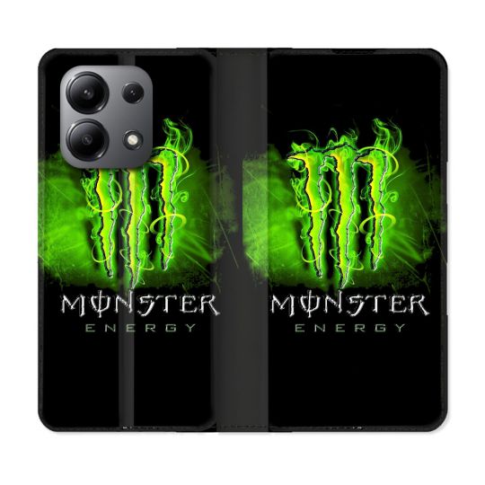 Housse cuir portefeuille pour Xiaomi Redmi Note 13 4G Monster Energy Vert