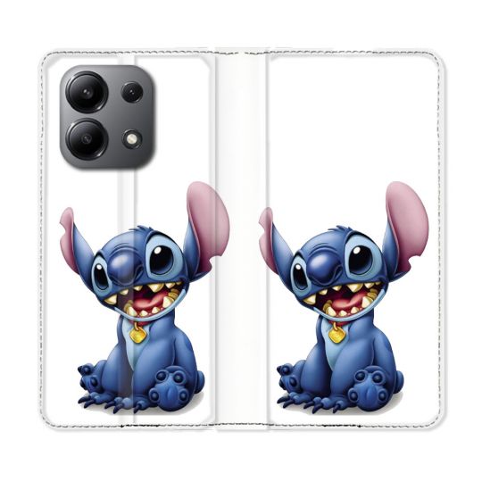 Housse cuir portefeuille pour Xiaomi Redmi Note 13 4G Stitch Blanc