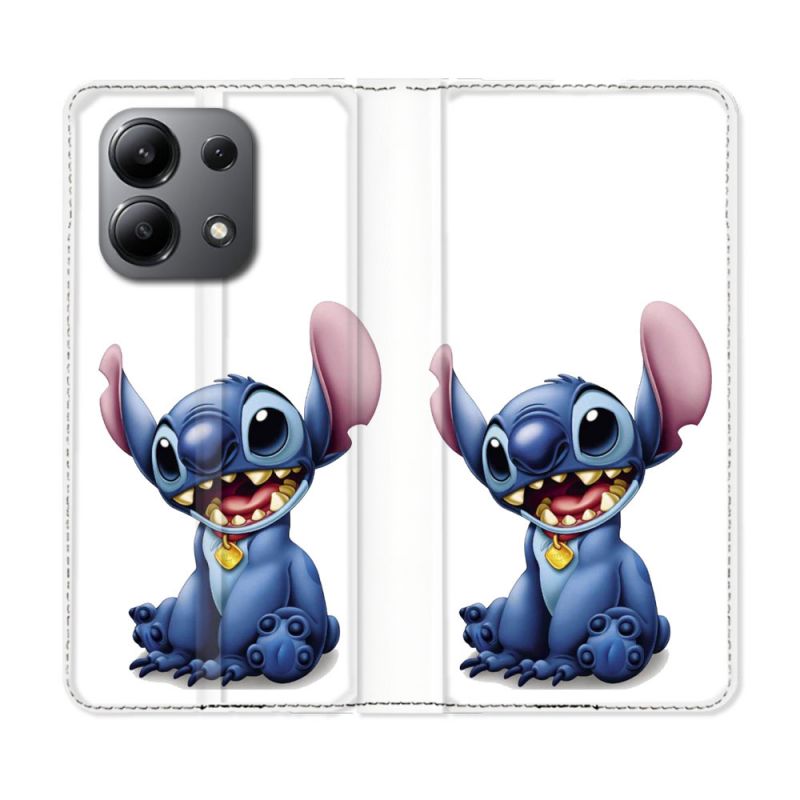 Housse cuir portefeuille pour Xiaomi Redmi Note 13 4G Stitch Blanc