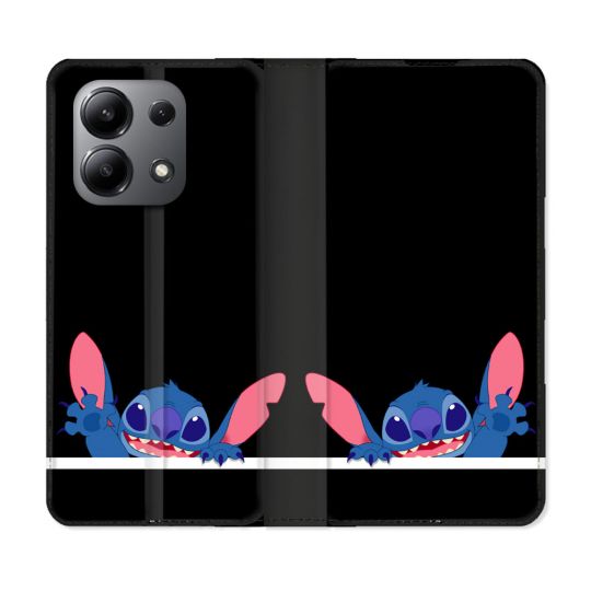 Housse cuir portefeuille pour Xiaomi Redmi Note 13 4G Stitch Noir