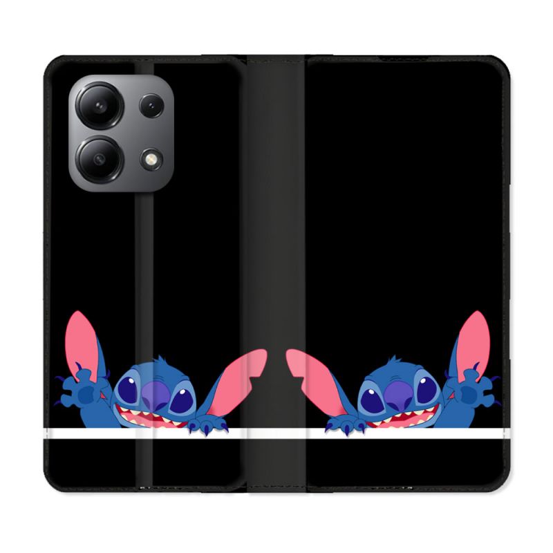Housse cuir portefeuille pour Xiaomi Redmi Note 13 4G Stitch Noir