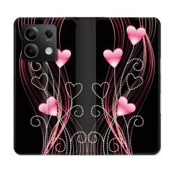 Housse cuir portefeuille pour Xiaomi Redmi Note 13 5G Amour Coeur Rose Montant sur Noir