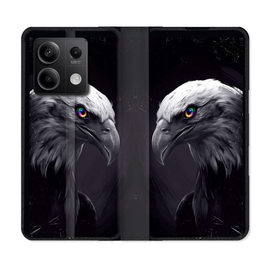 Housse cuir portefeuille pour Xiaomi Redmi Note 13 5G Animal Aigle Royal Noir