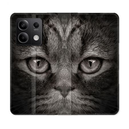 Housse cuir portefeuille pour Xiaomi Redmi Note 13 5G Animal Chat Gris