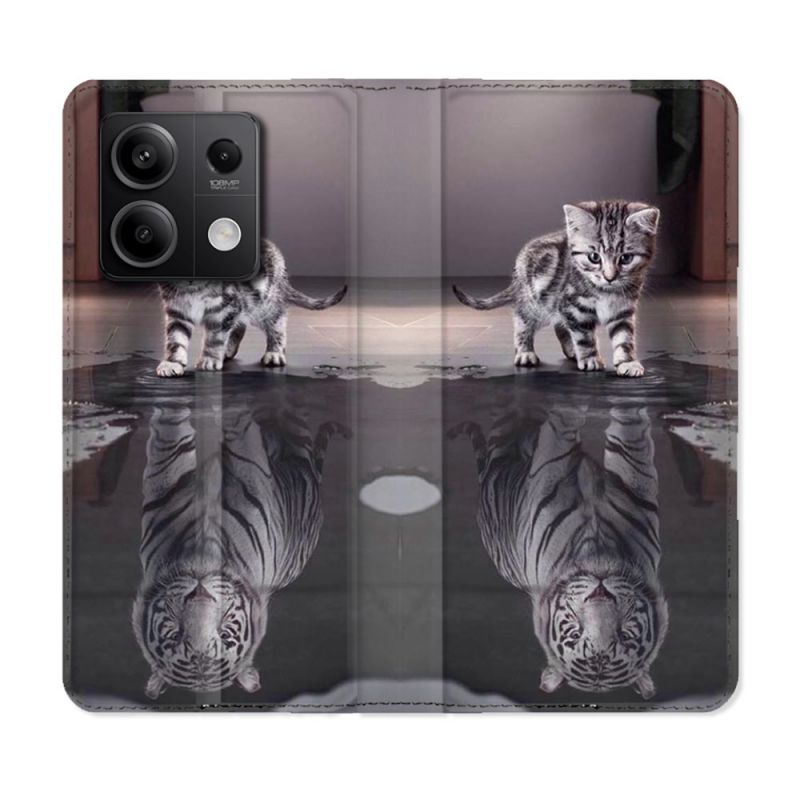 Housse cuir portefeuille pour Xiaomi Redmi Note 13 5G Animal Chat Reflet